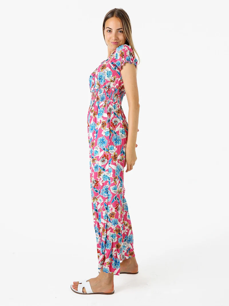 Tuta jumpsuite da donna con stampa floreale e maniche corte - rosa