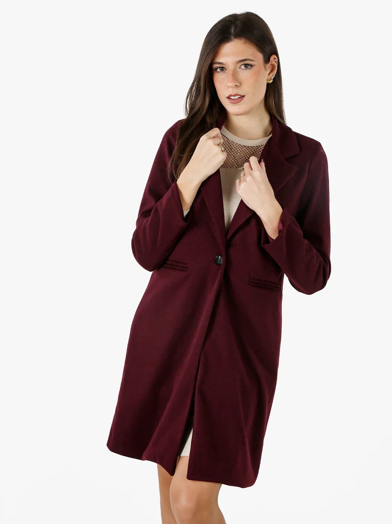 Cappotto donna spigato in simil lana - bordeaux