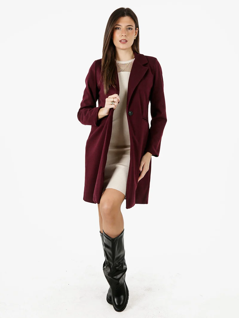 Cappotto donna spigato in simil lana - bordeaux