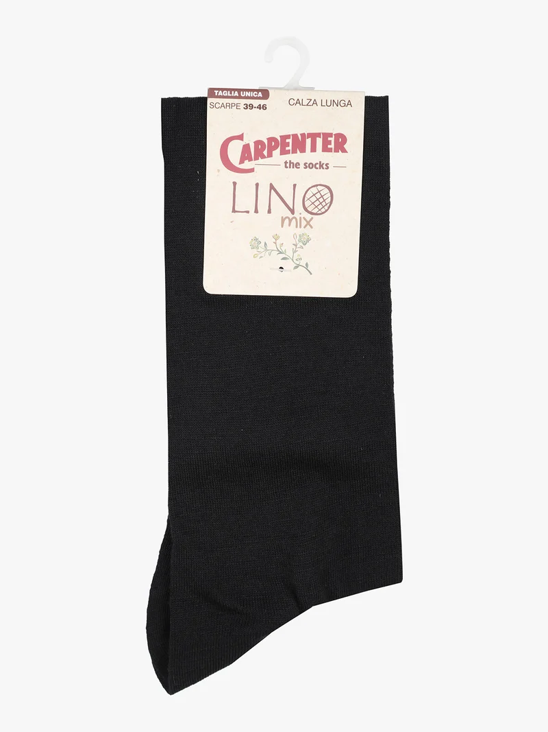 Calze lunghe da uomo in misto lino - nero