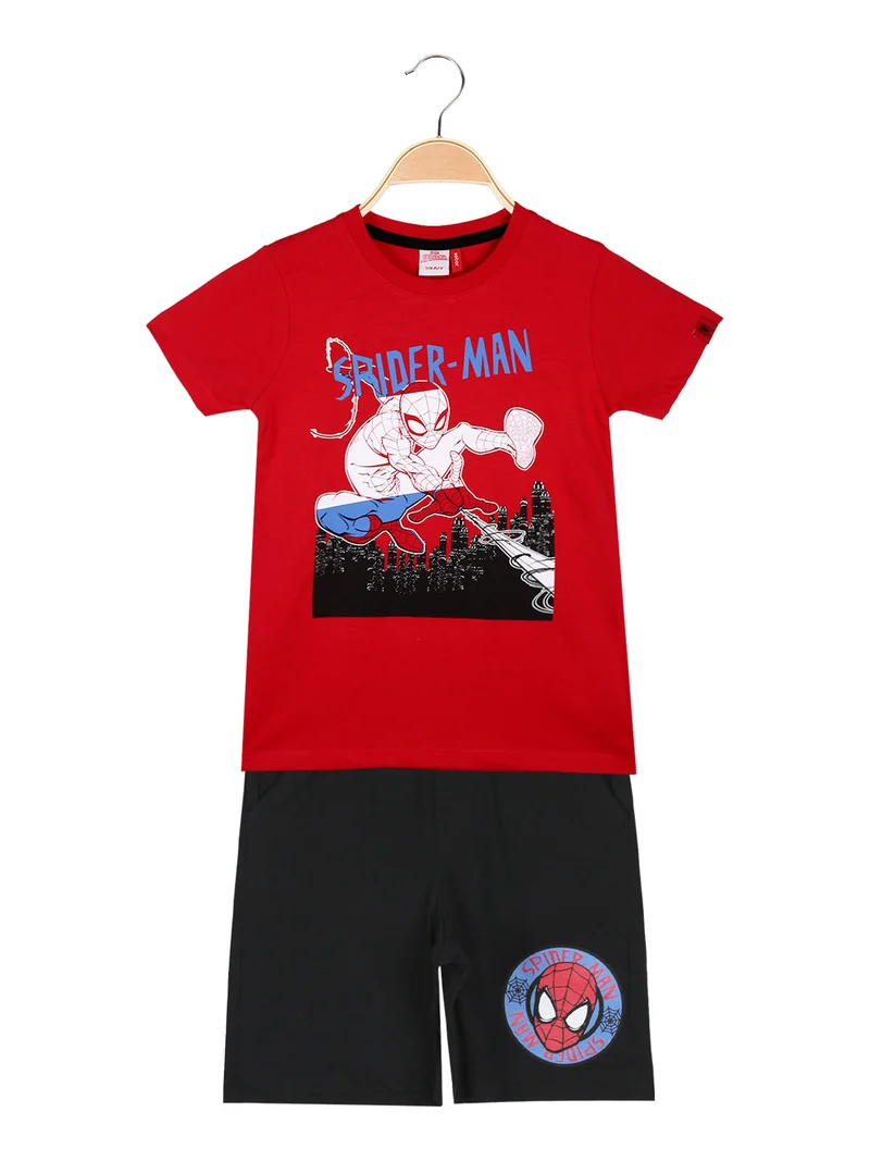 Completo corto da bambino in cotone con t-shirt e bermuda - rosso