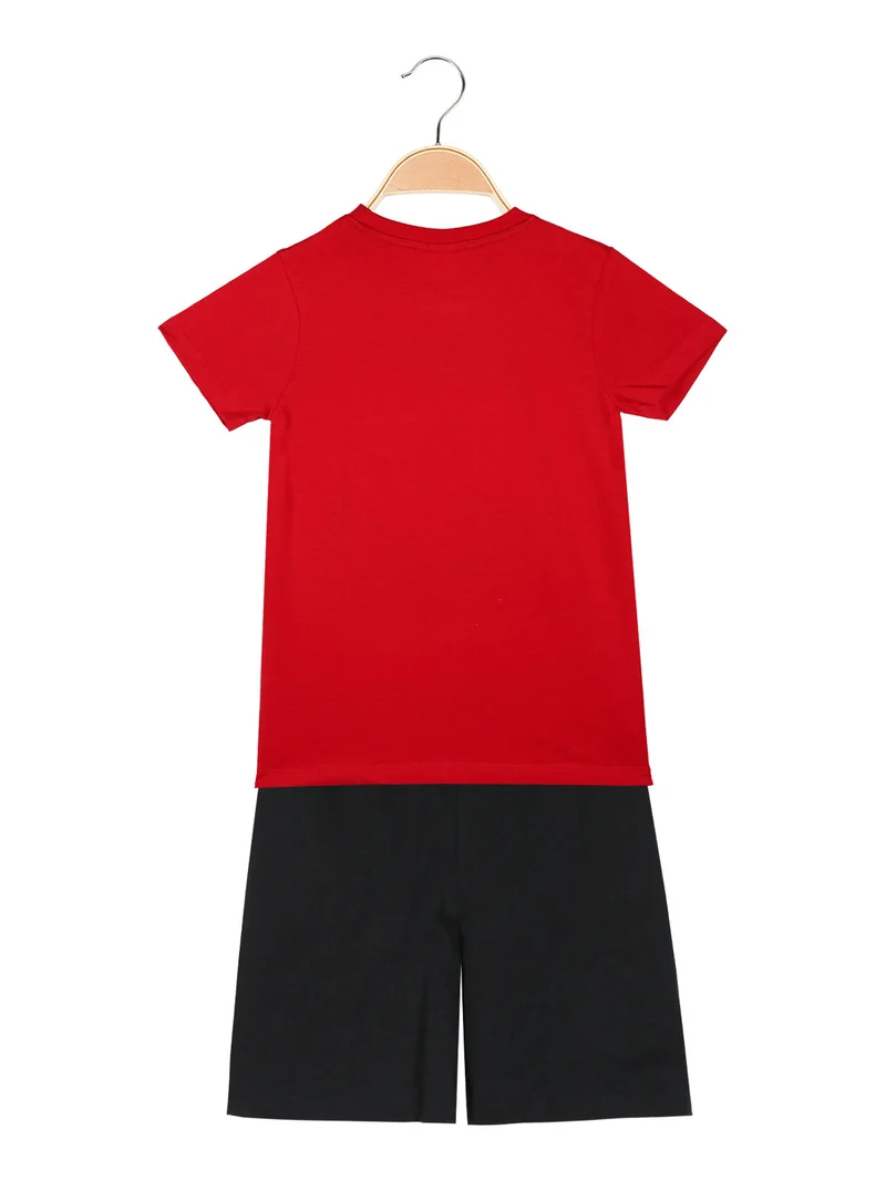 Completo corto da bambino in cotone con t-shirt e bermuda - rosso