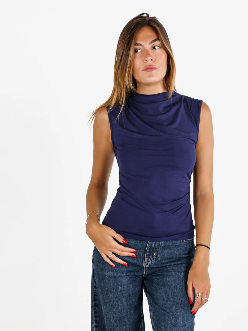 Top donna accollato - blu scuro