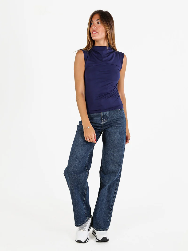 Top donna accollato - blu scuro