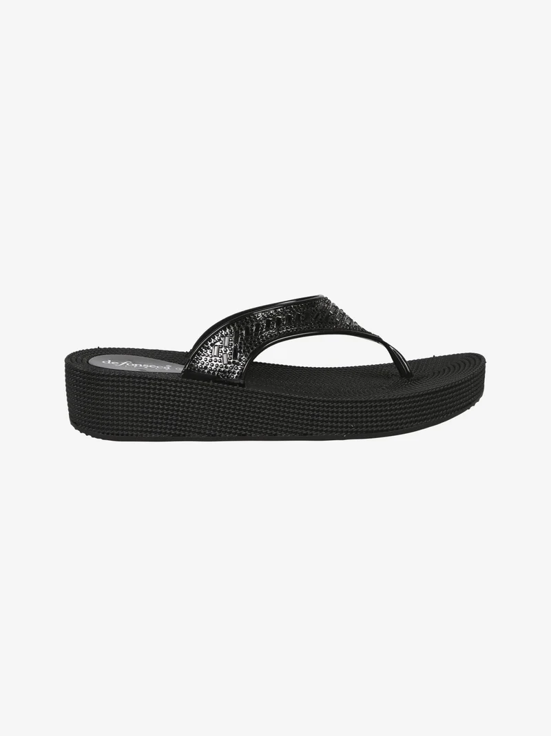 Infradito in gomma da donna con strass e zeppa - nero