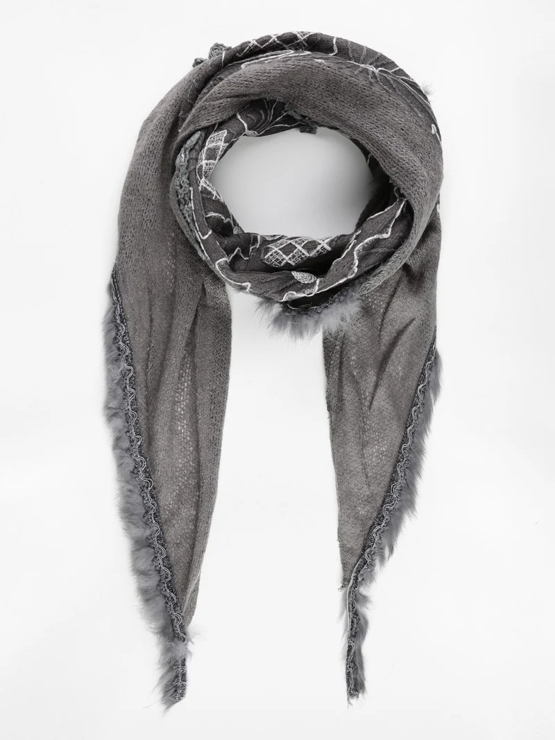 Sciarpa con ricami e strass - grigio