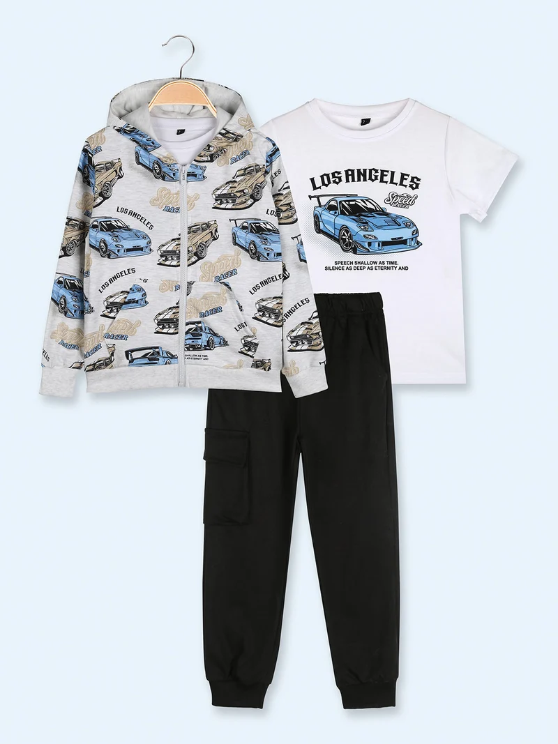 Completo tuta 3 pezzi da bambino con cappuccio e zip - grigio chiaro
