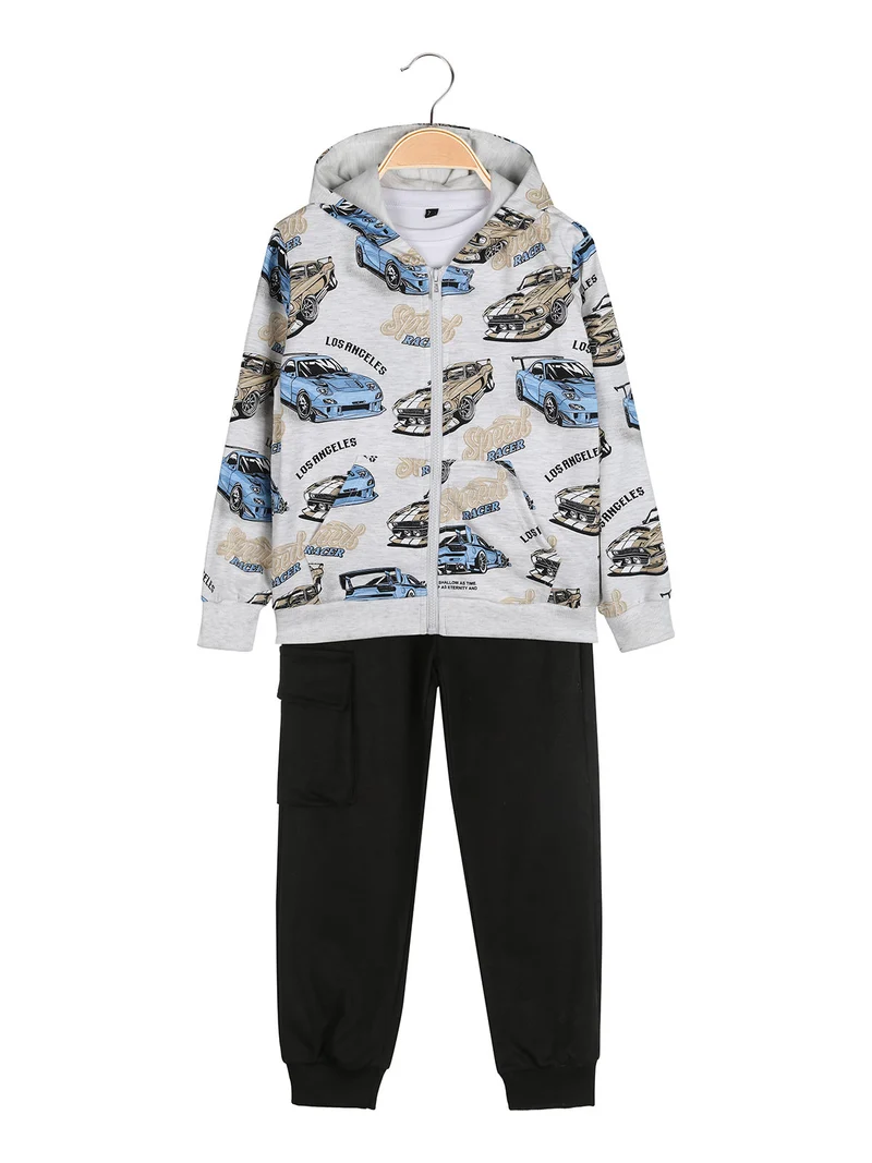 Completo tuta 3 pezzi da bambino con cappuccio e zip - grigio chiaro