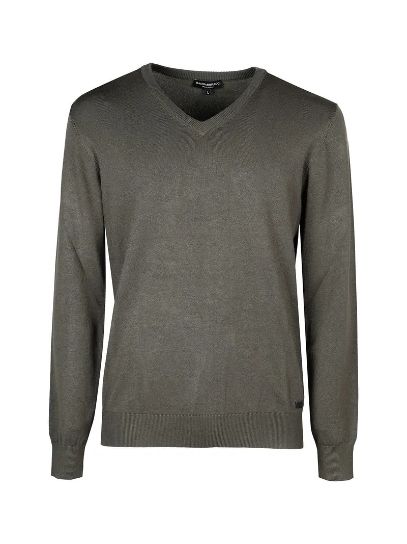 Pullover da uomo in maglia con scollo a V - oliva
