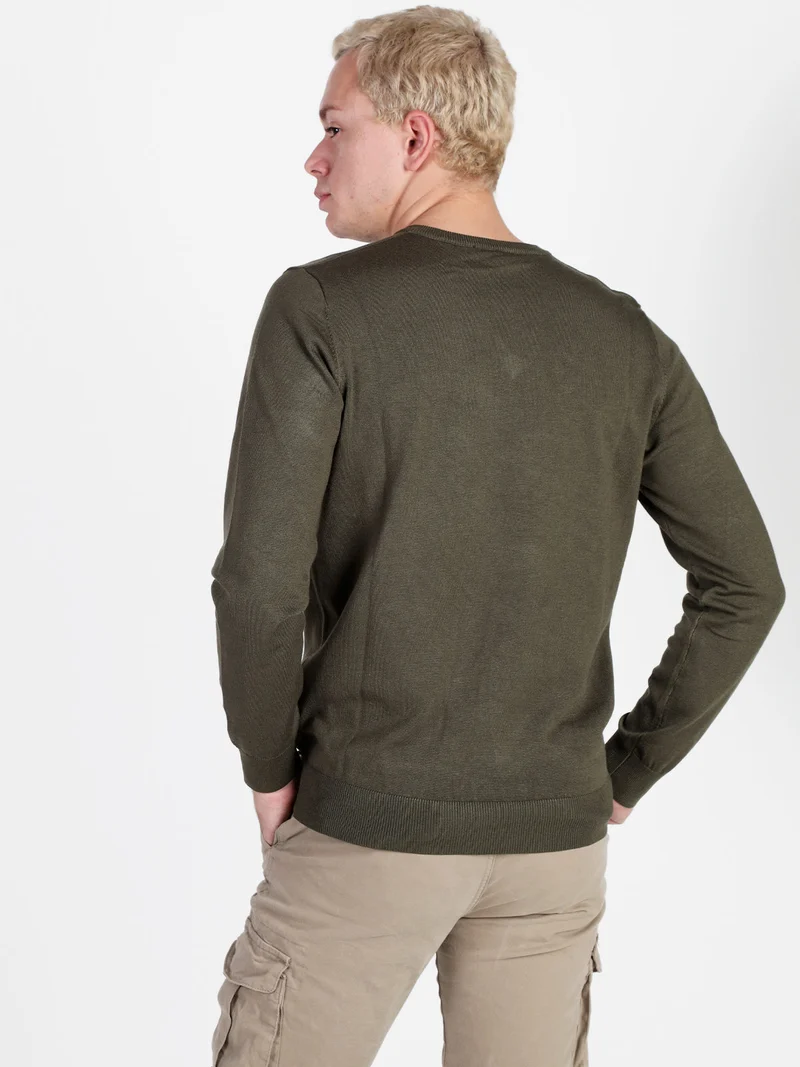 Pullover da uomo in maglia con scollo a V - oliva