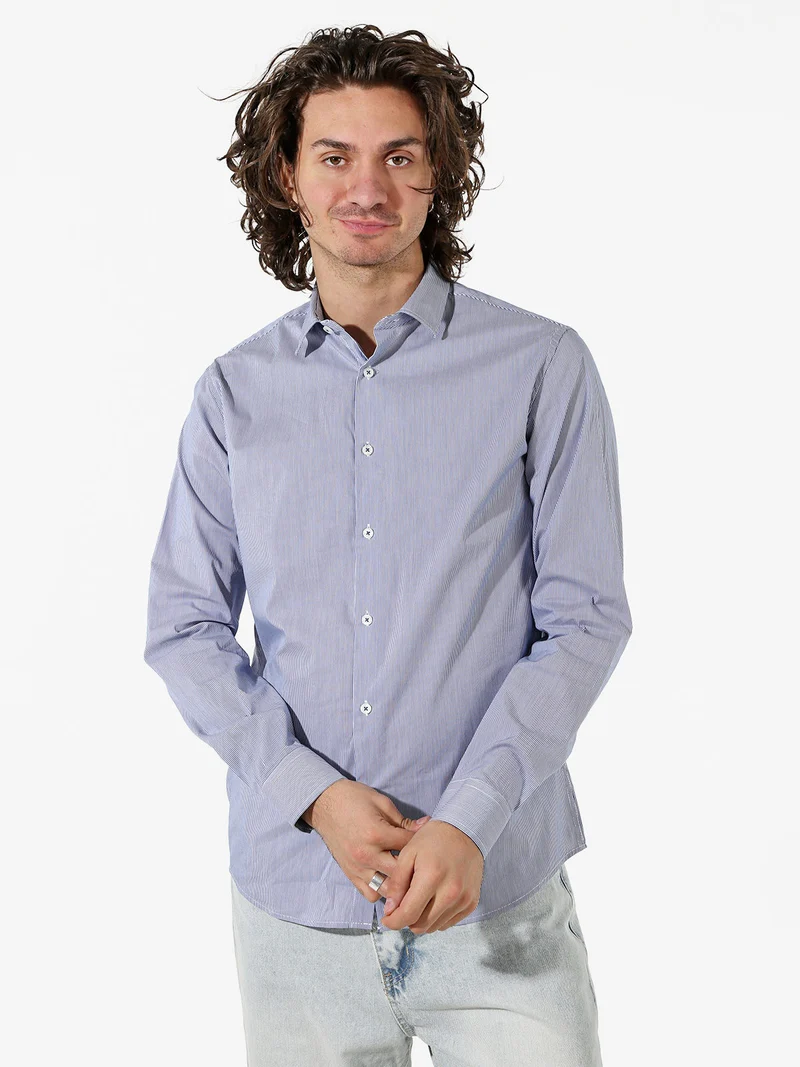 Camicia da uomo rigata a maniche lunghe - blu