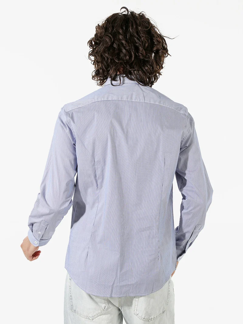 Camicia da uomo rigata a maniche lunghe - blu