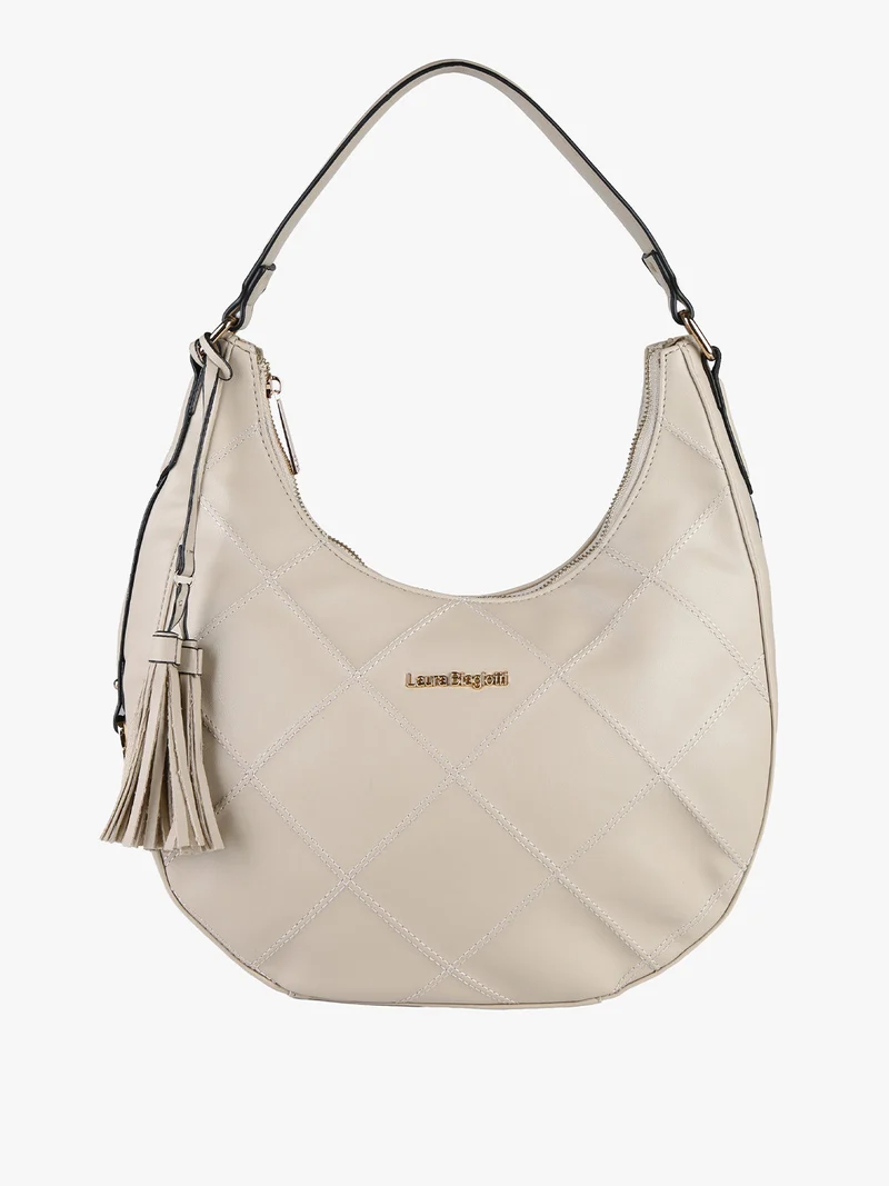 Borsa donna hobo con trama a rombi - naturale