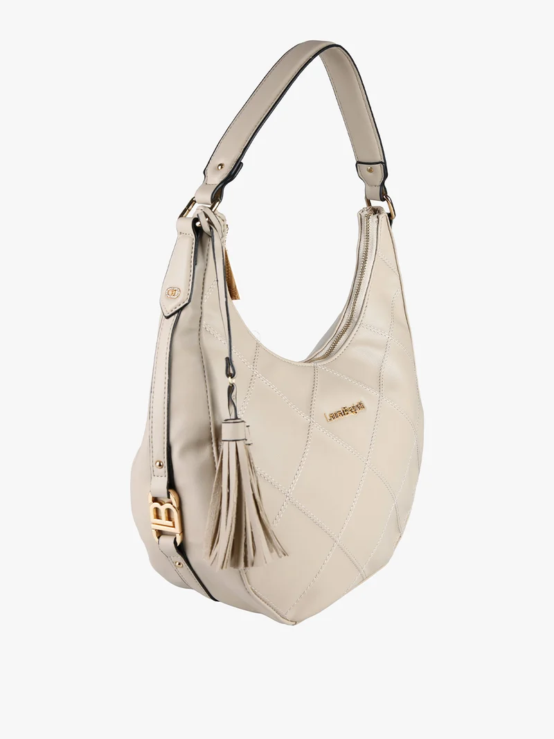 Borsa donna hobo con trama a rombi - naturale