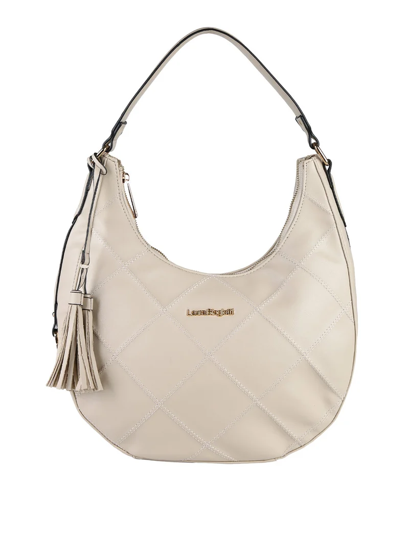 Borsa donna hobo con trama a rombi - naturale