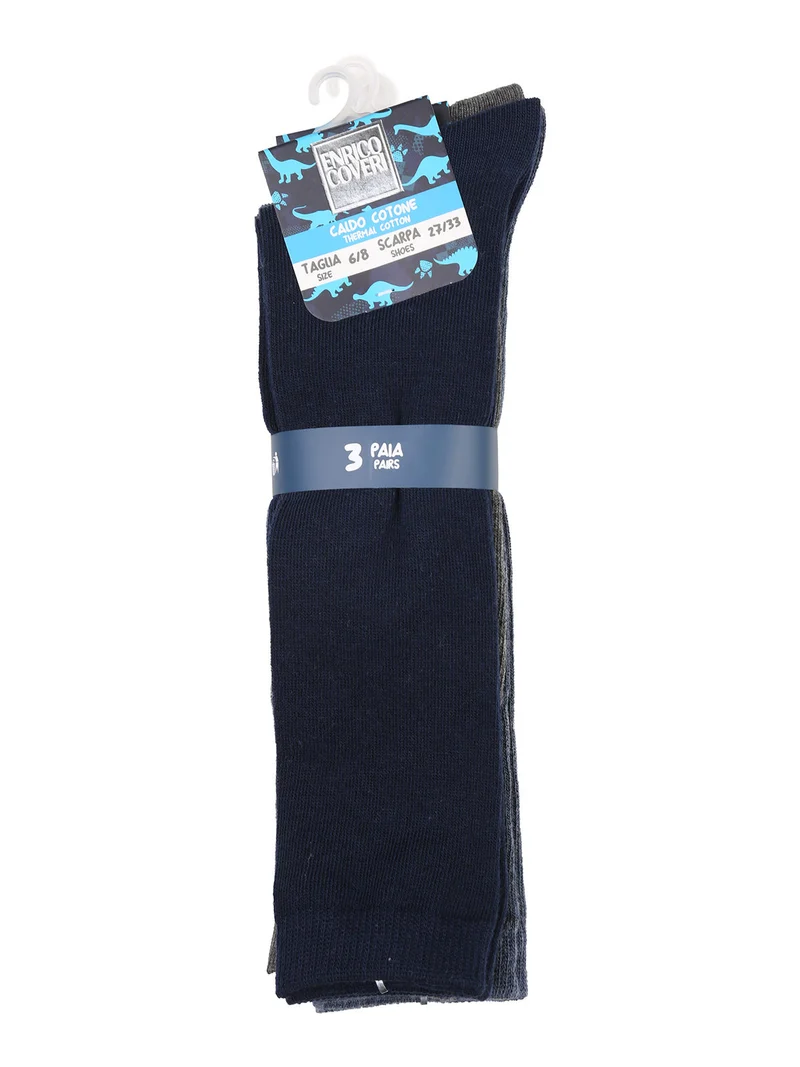 Confezione da 3 paia di calze lunghe da bambino in caldo cotone - blu scuro