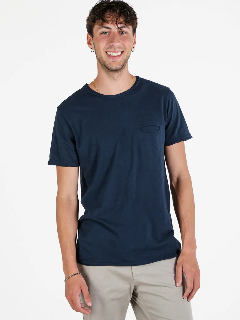 T-shirt uomo in cotone con taschino - blu scuro