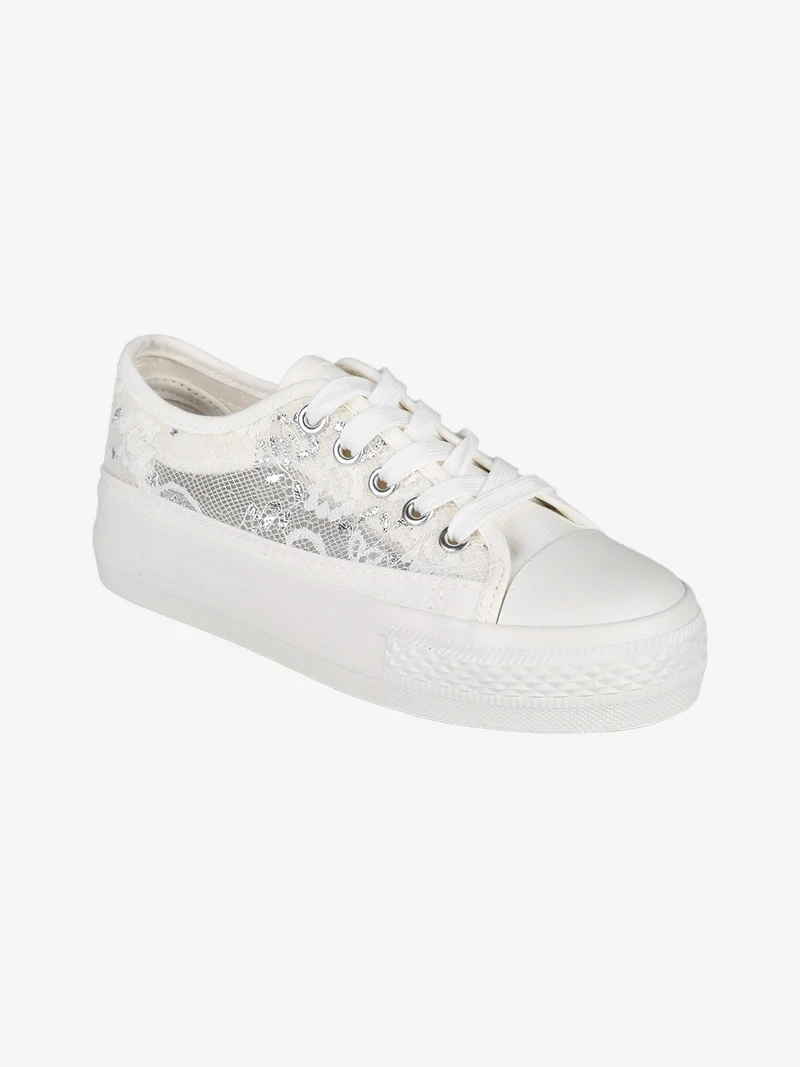 Sneakers ragazza con platform in pizzo - bianco