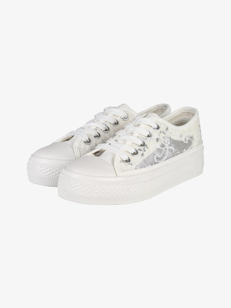Sneakers ragazza con platform in pizzo - bianco