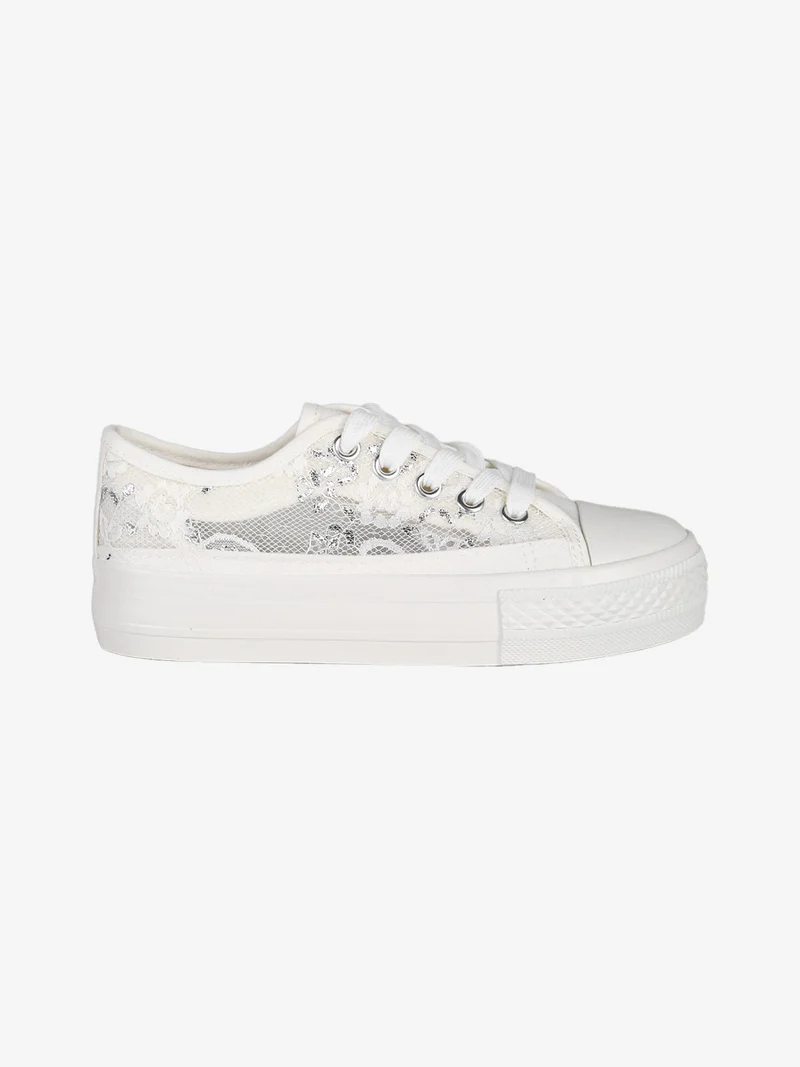 Sneakers ragazza con platform in pizzo - bianco