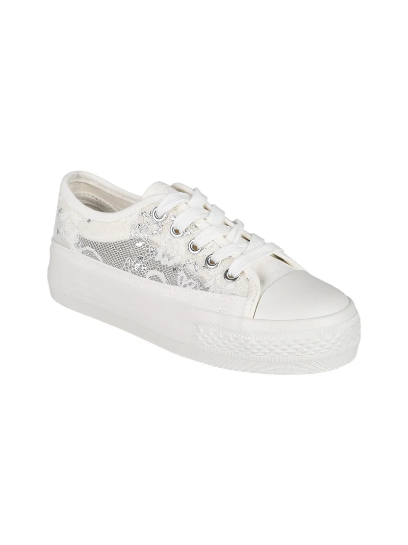 Sneakers ragazza con platform in pizzo - bianco