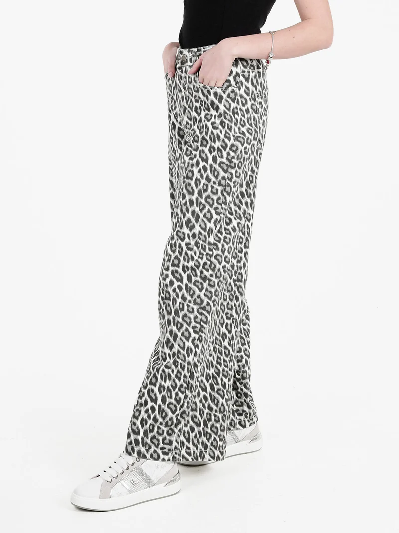 Pantaloni donna animalier a gamba larga - grigio