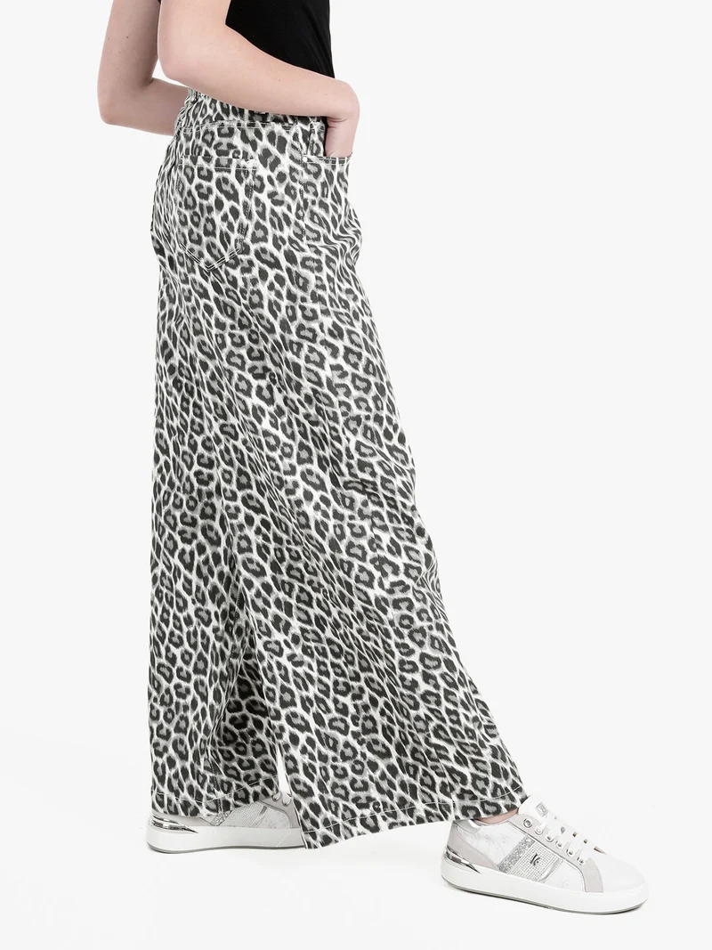 Pantaloni donna animalier a gamba larga - grigio