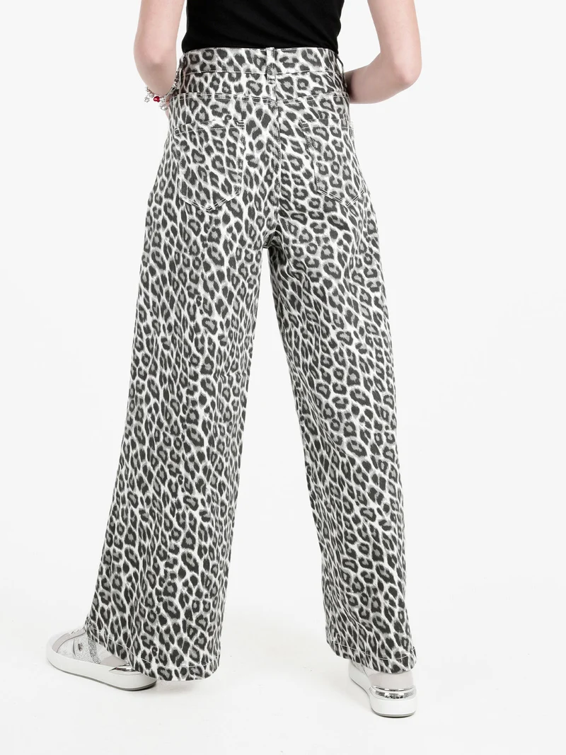 Pantaloni donna animalier a gamba larga - grigio