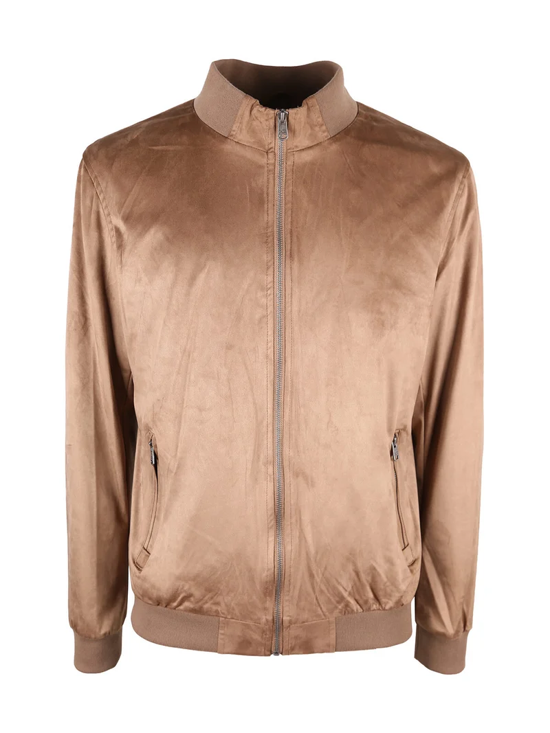 Giacca da uomo in tessuto scamosciato con zip - marrone
