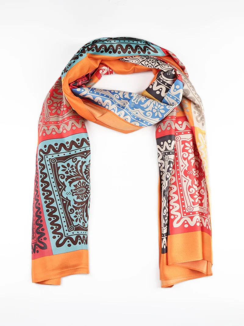 Foulard donna in viscosa con stampe - arancione