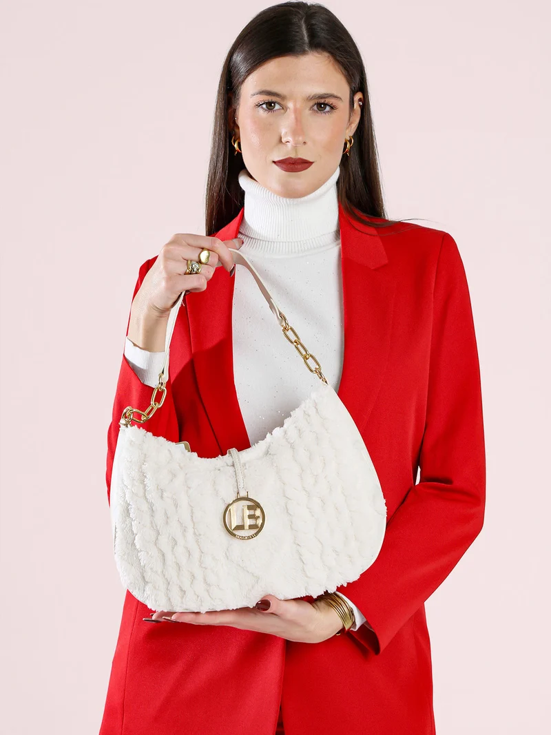 Borsa donna hobo con ecopelo - panna