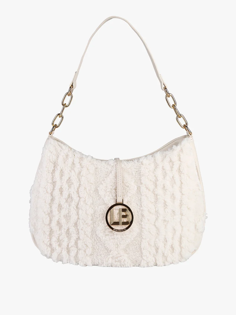 Borsa donna hobo con ecopelo - panna