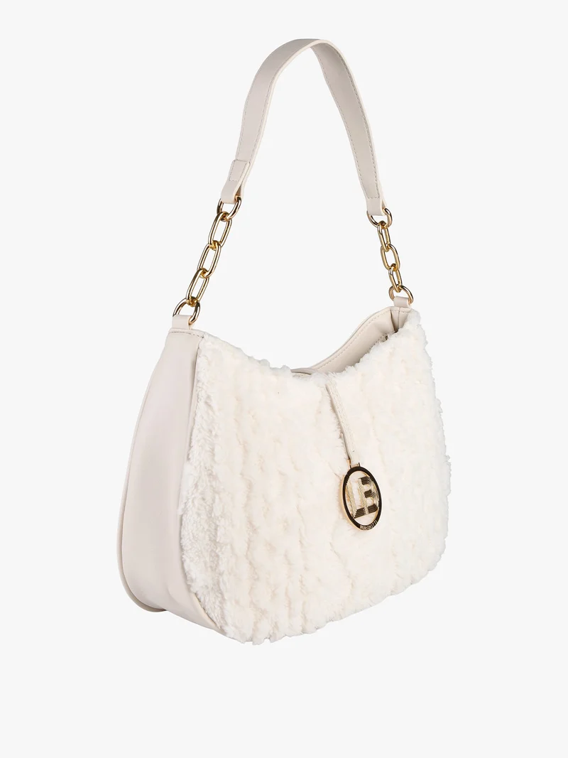 Borsa donna hobo con ecopelo - panna