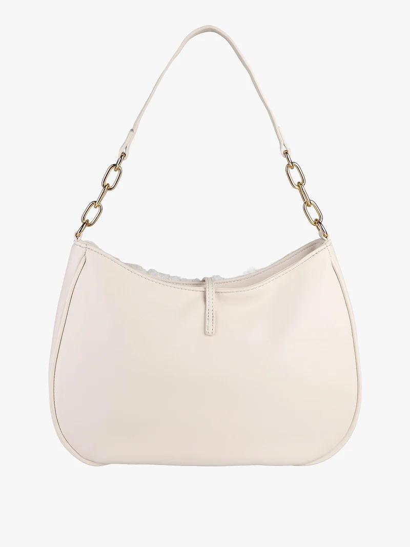 Borsa donna hobo con ecopelo - panna