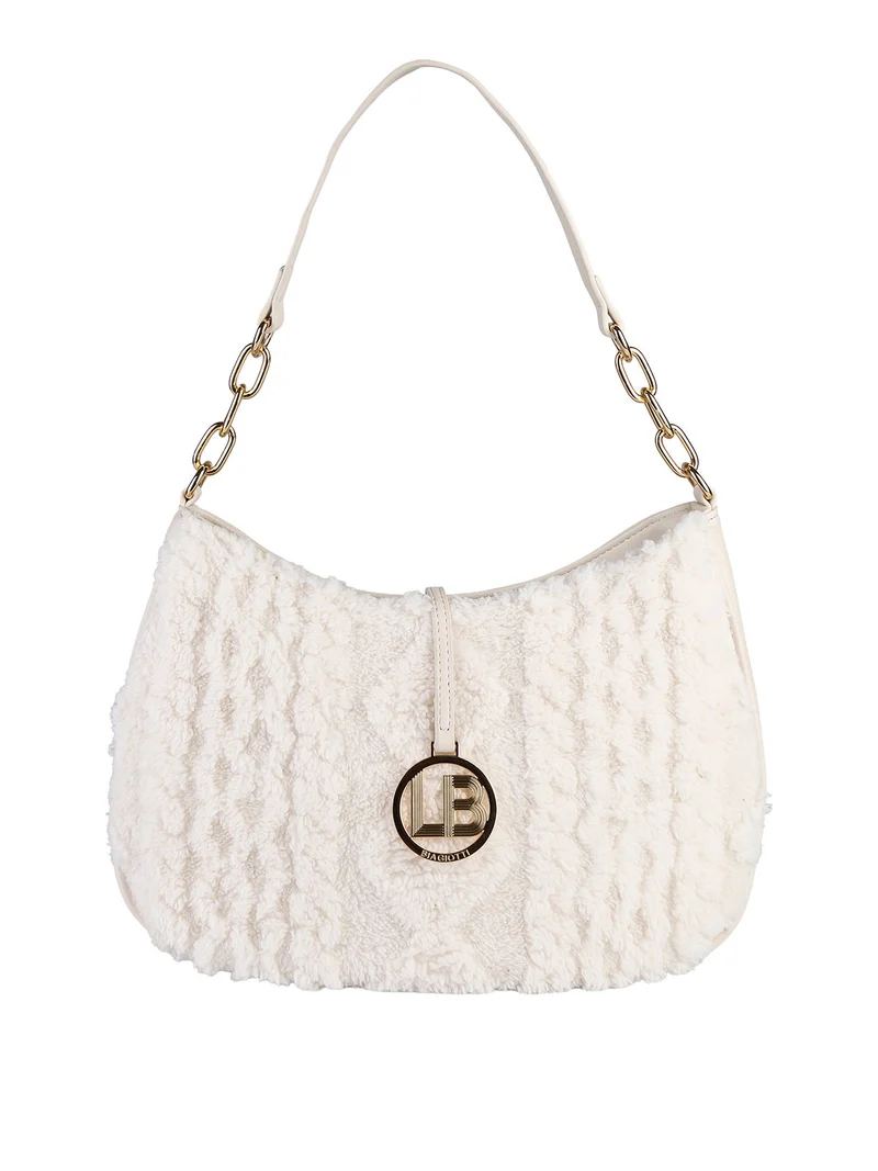 Borsa donna hobo con ecopelo - panna
