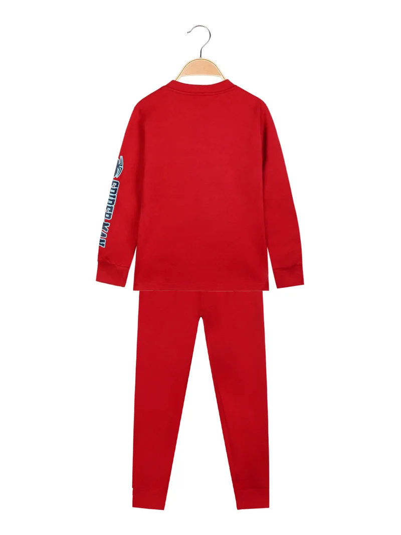 Pigiama lungo in caldo cotone da bambino con stampa - rosso
