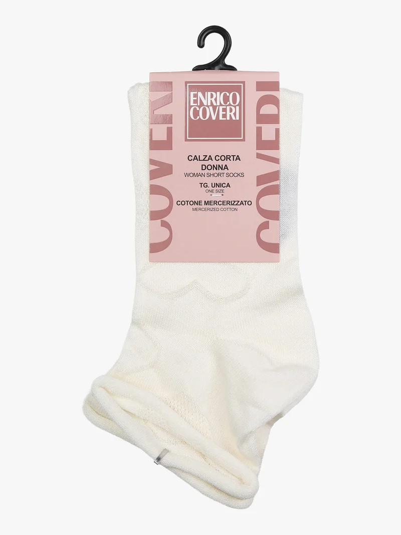 Calze corte da donna con ricami a cuori - panna