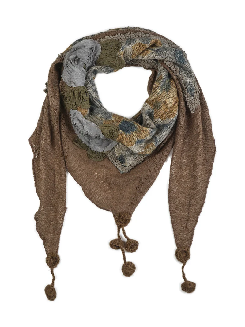 Sciarpa triangolare con fiori - beige
