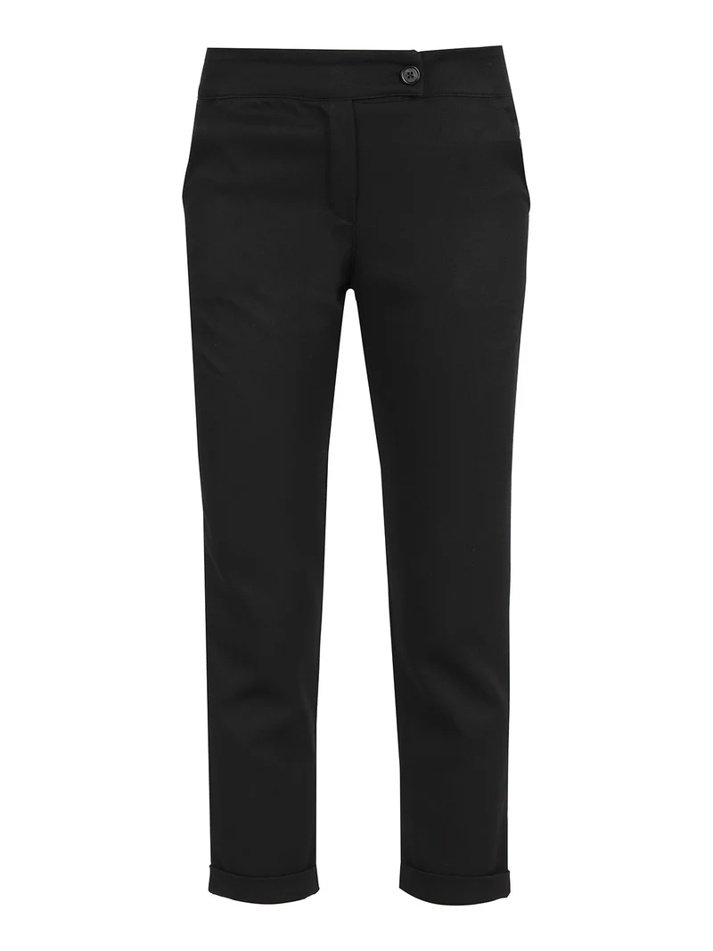 Pantaloni classici da donna a gamba dritta con risvolto finale - nero