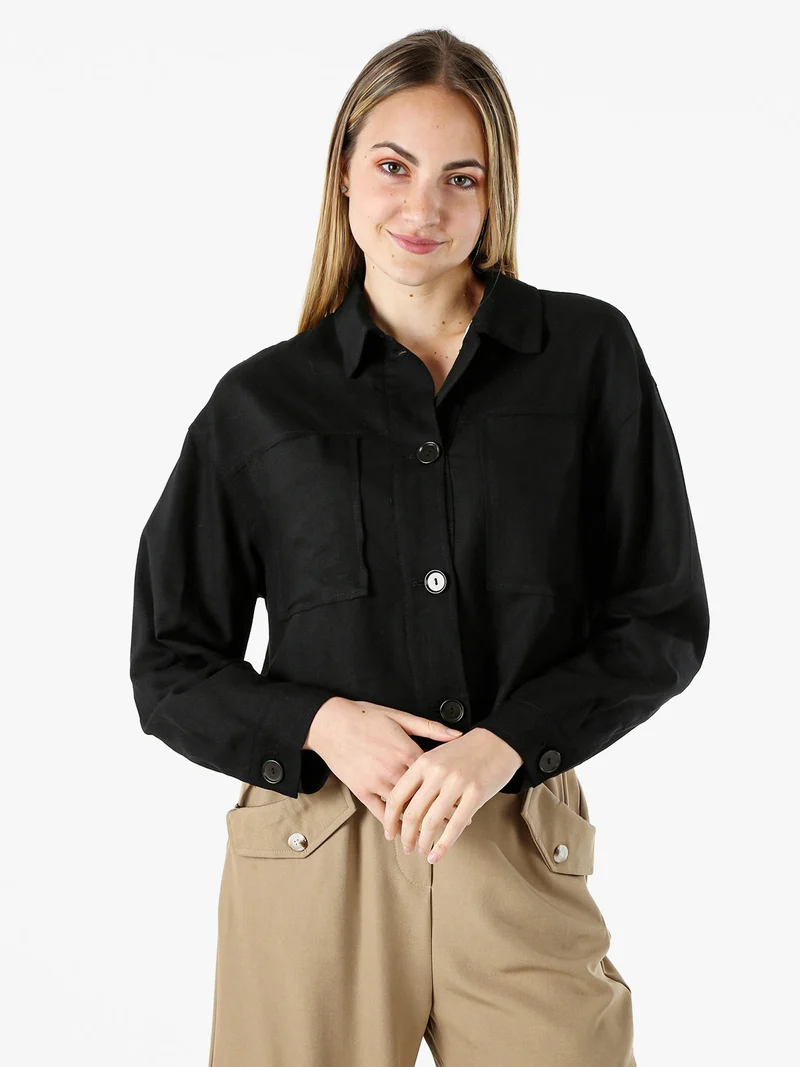 Giacca oversize da donna in misto cotone e lino - nero