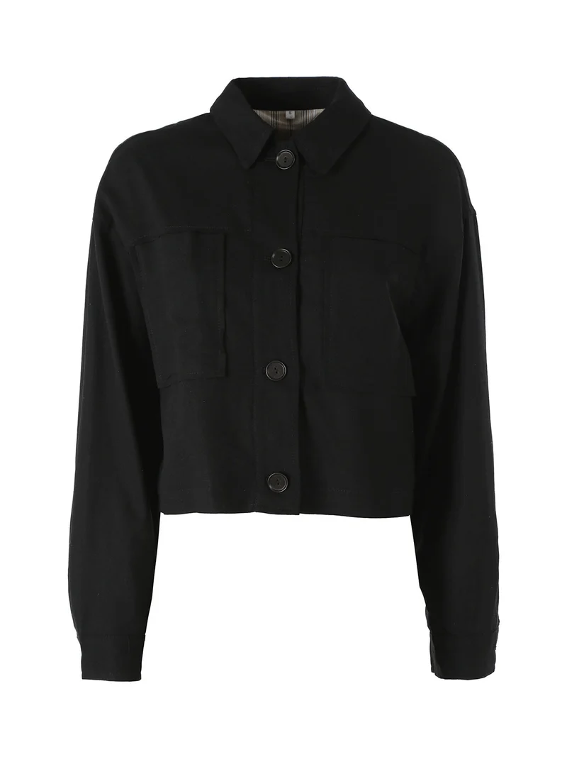 Giacca oversize da donna in misto cotone e lino - nero