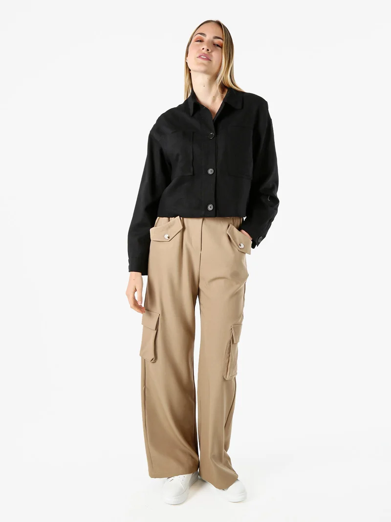 Giacca oversize da donna in misto cotone e lino - nero