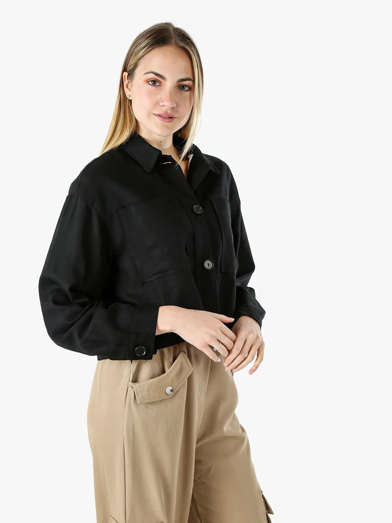 Giacca oversize da donna in misto cotone e lino - nero