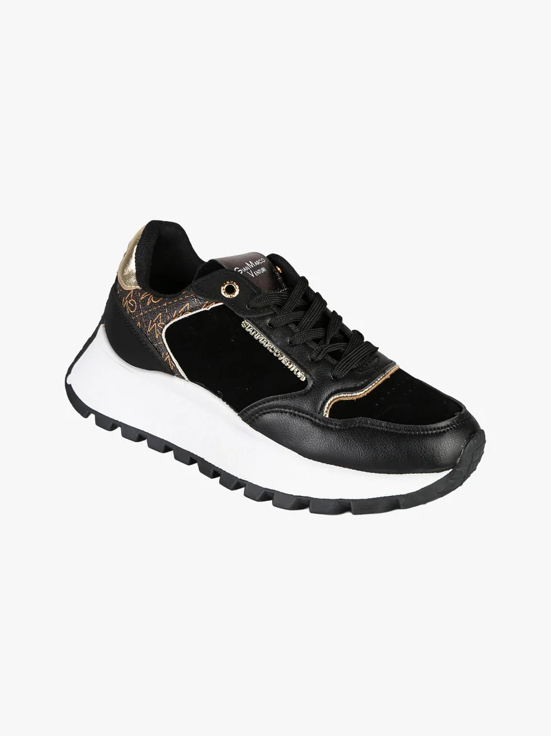 Sneakers donna stringate con platform - nero