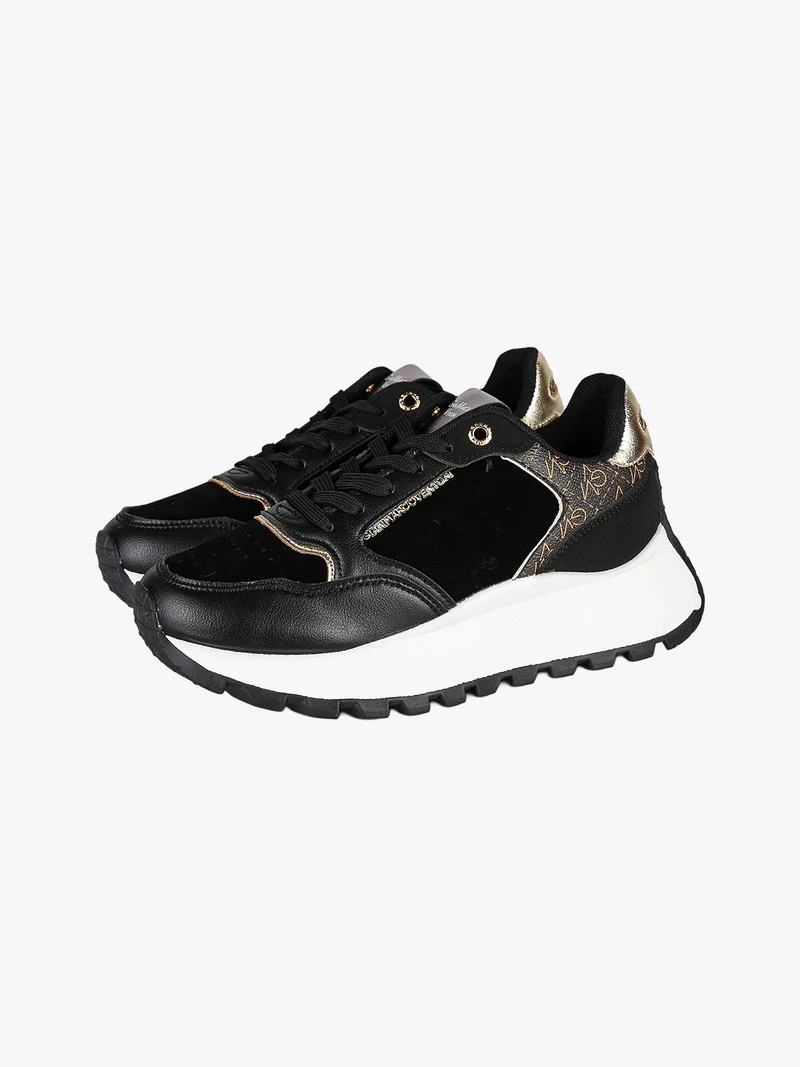 Sneakers donna stringate con platform - nero
