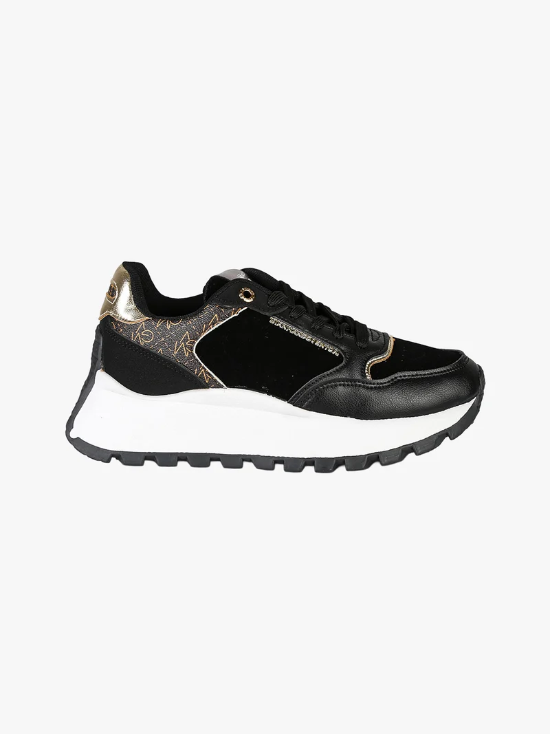 Sneakers donna stringate con platform - nero