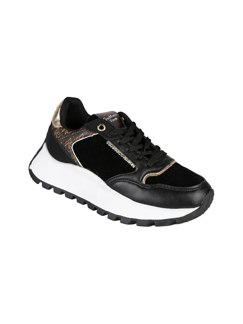 Sneakers donna stringate con platform - nero