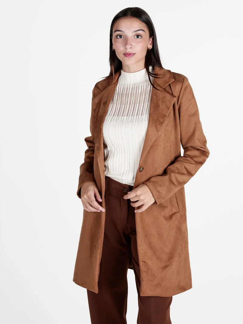 Cappotto donna in tessuto scamosciato - cammello