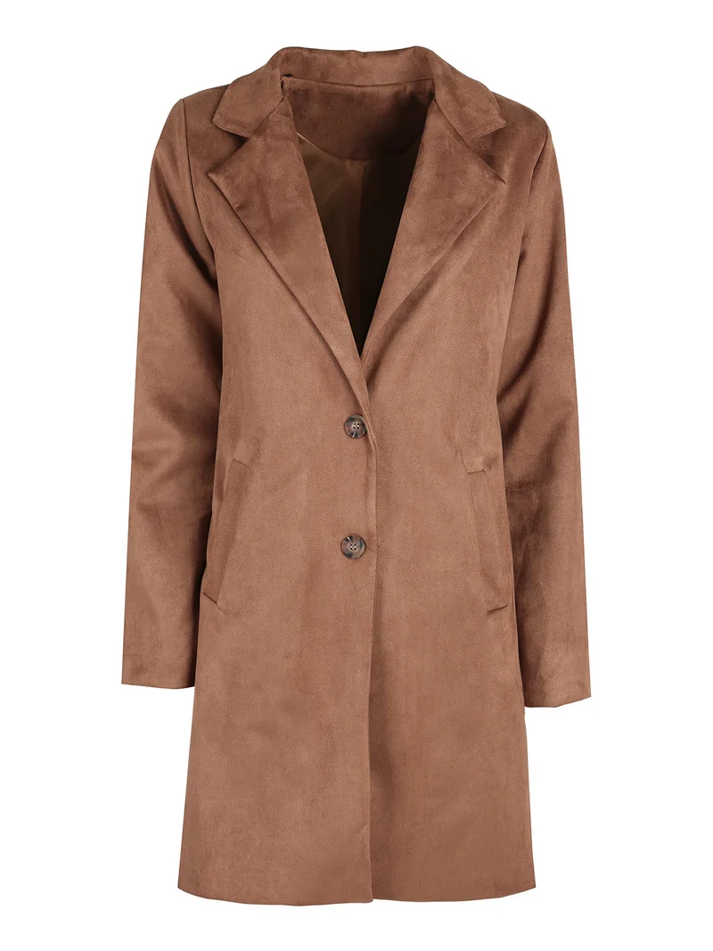 Cappotto donna in tessuto scamosciato - cammello