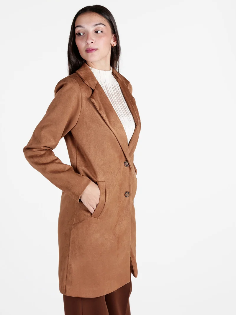 Cappotto donna in tessuto scamosciato - cammello